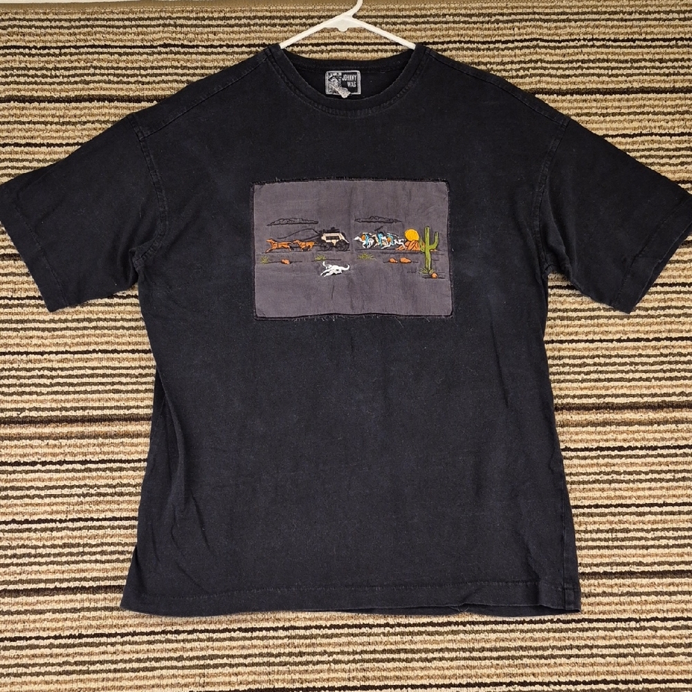 JOHNNY WAS Western Theme Black Fade‎ USA Single Stitch Fits All Mens Shirt VTG